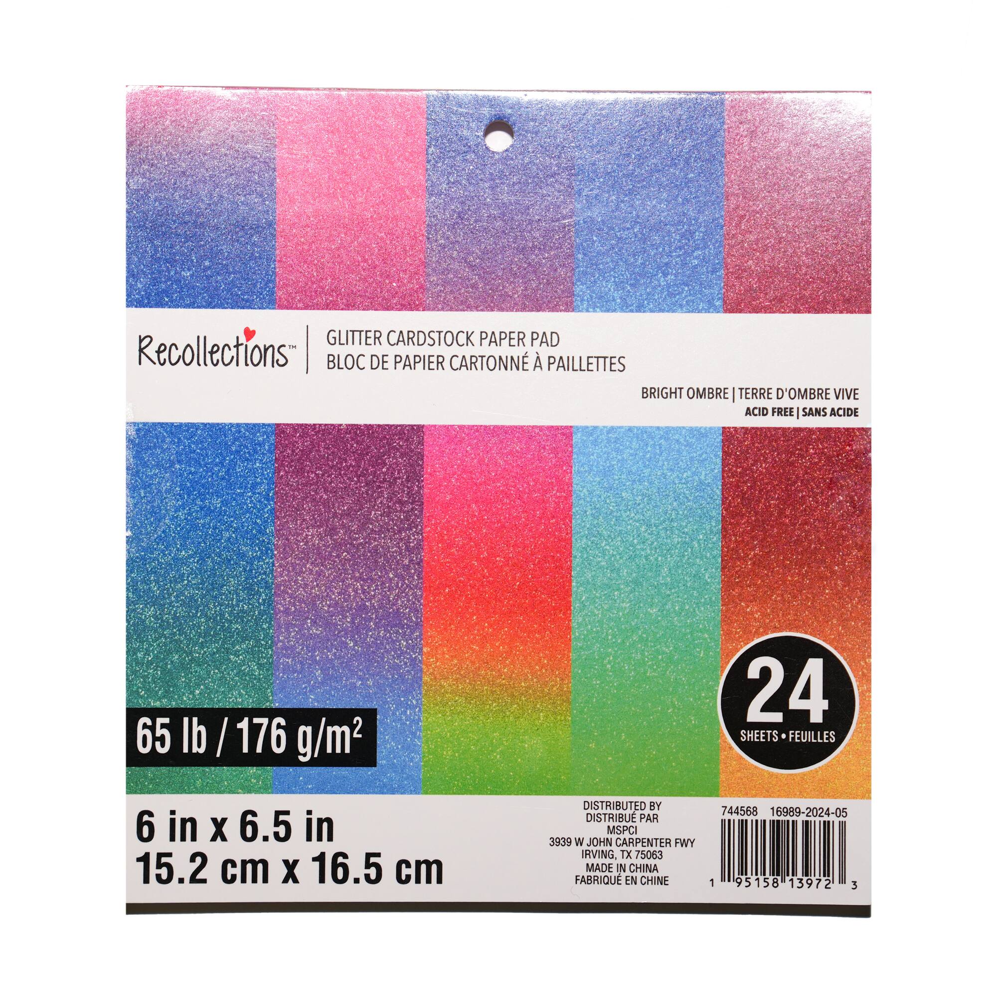 6 Pack: 6" x 6.5" Bright Ombre Glitter Cardstock Paper Pad by Recollections™